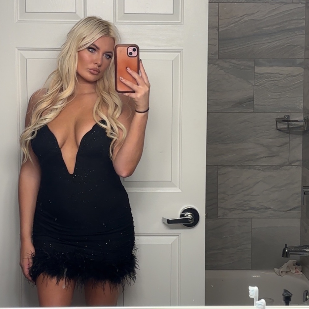 Feather trim dress